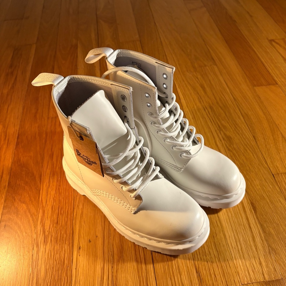 All white Doc Martens Mono Smooth Lace Up Boots